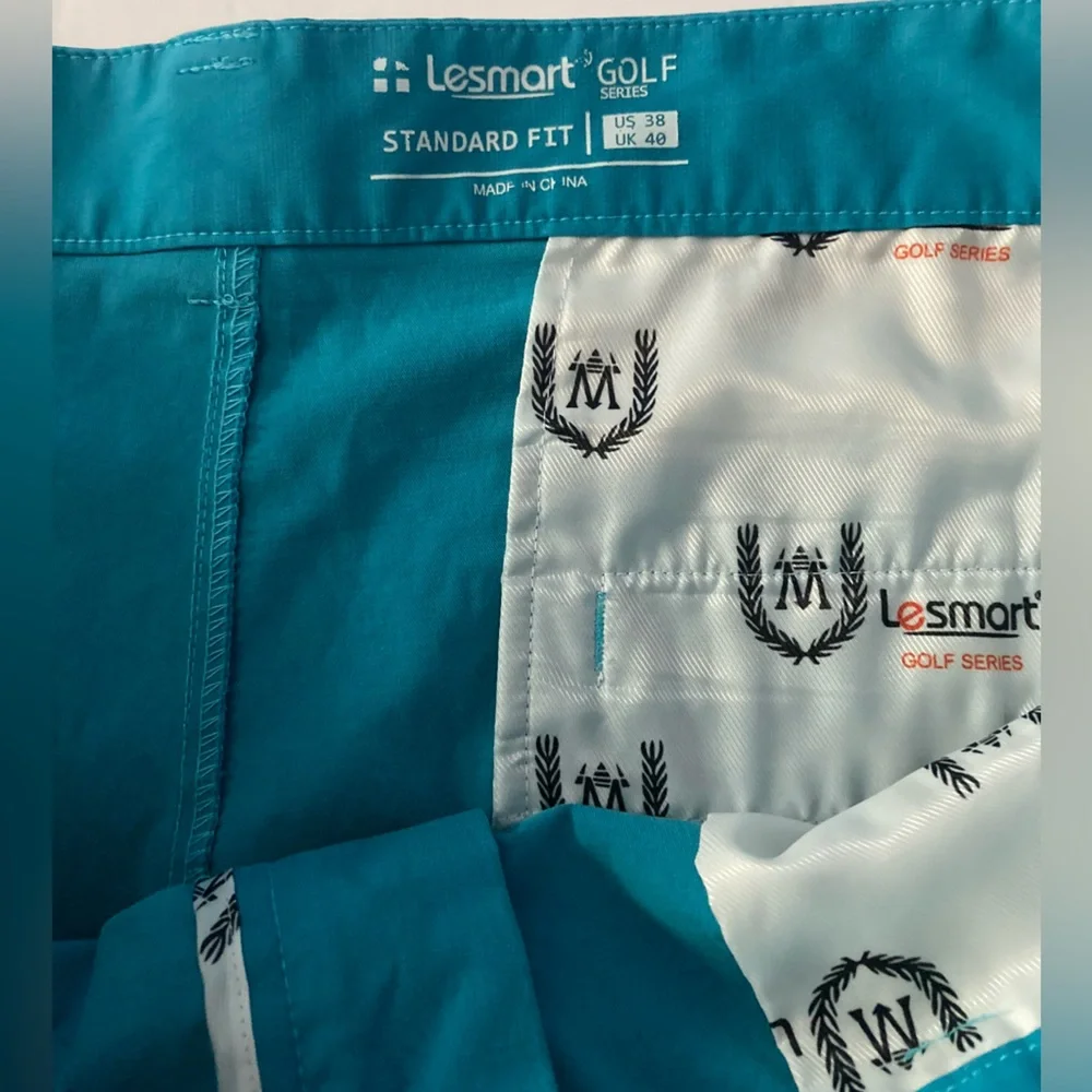 Lesmart Mens Golf Shorts SZ 38 Teal Flat Front